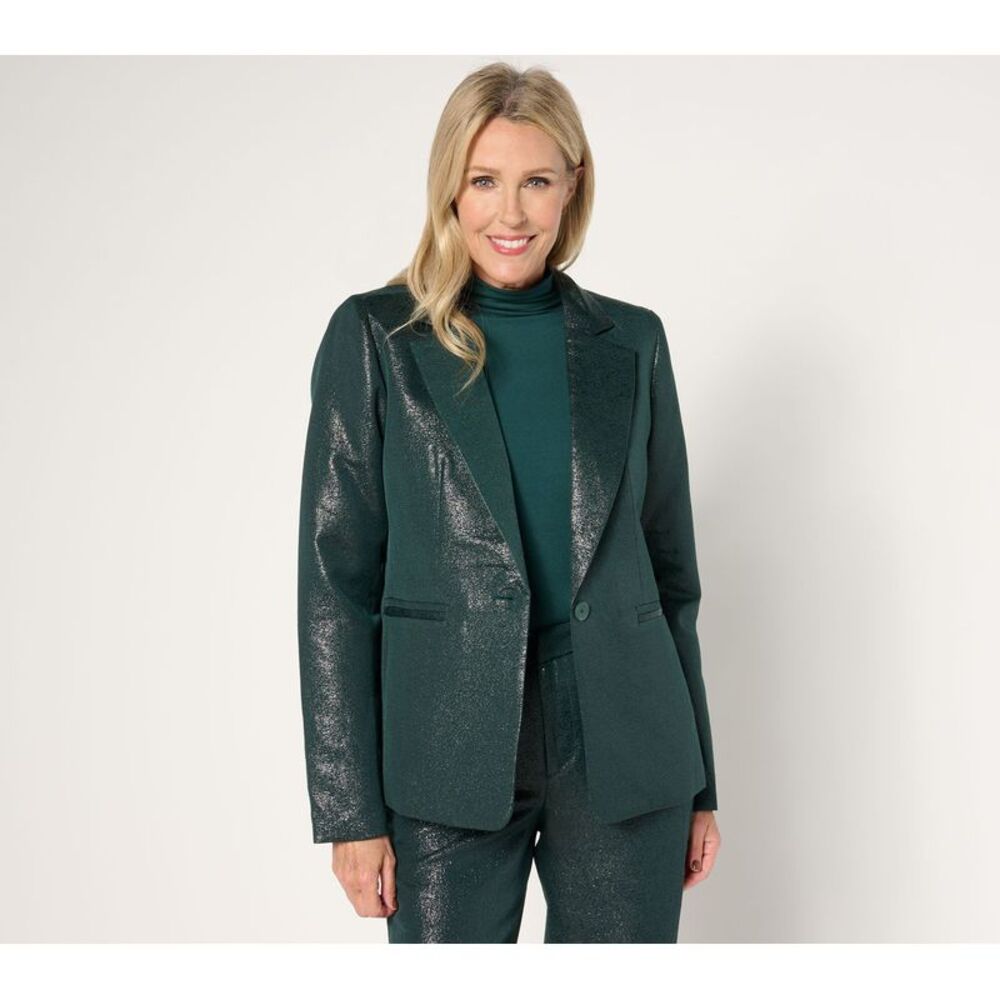 Joan Rivers Classics Collection Women's Petite Jacket PS Carpet DarkGreen